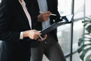 two business people walking